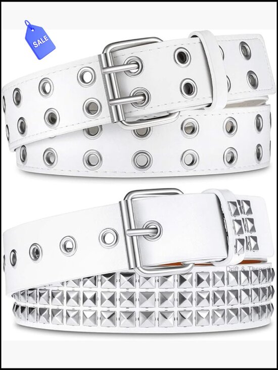 2 Pcs Studded Belt Set Y2K Punk Gothic Rivet Double Grommet PU Leather main image 6